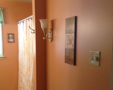Bathroom wall painted orange